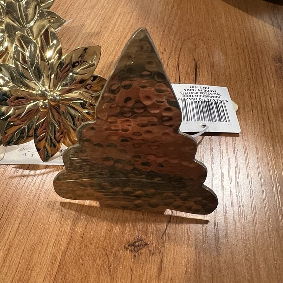 VTG Set of 6 - 4 Kemp Beatley POINSETTIA Napkin Ring & 2 Hammered Tree Gold - Picture 3 of 3